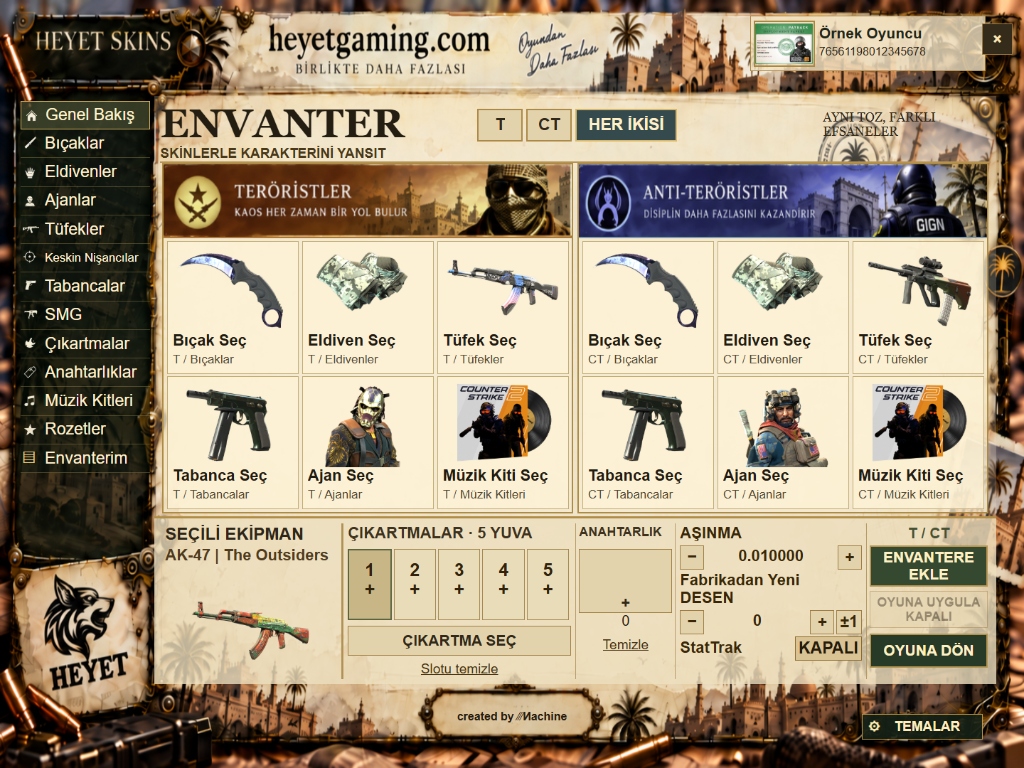 CS2 HEYET Skins Envanter Genel Bakış T ve CT