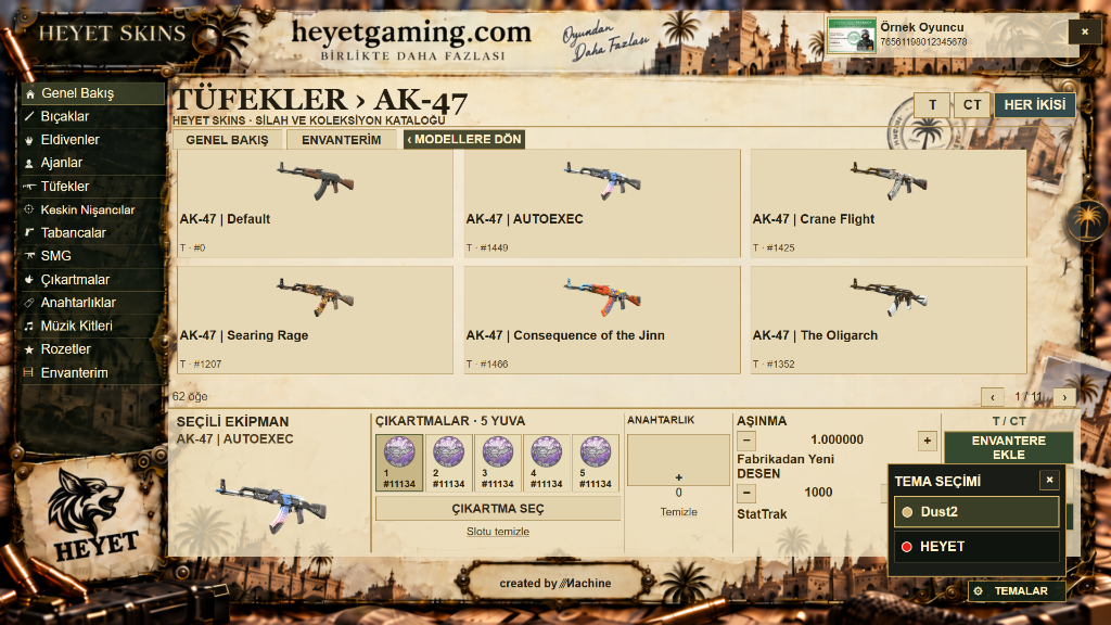 CS2 HEYET Skins Dust2 Teması ve Çıkartma Sistemi